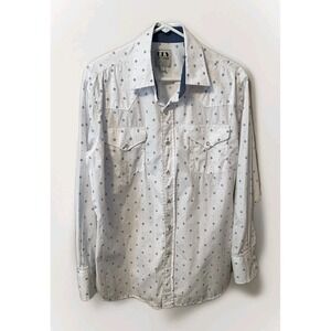 Ely Cattleman Men's White w/ Blue Pattern  Pearl Snap Lg Sleeve Western Shirt L